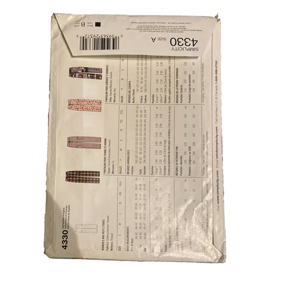 Simplicity 4330 Sewing Pattern Women's & Men's Pants Sz A (S-XXXL) UNCUT New - Picture 2 of 2